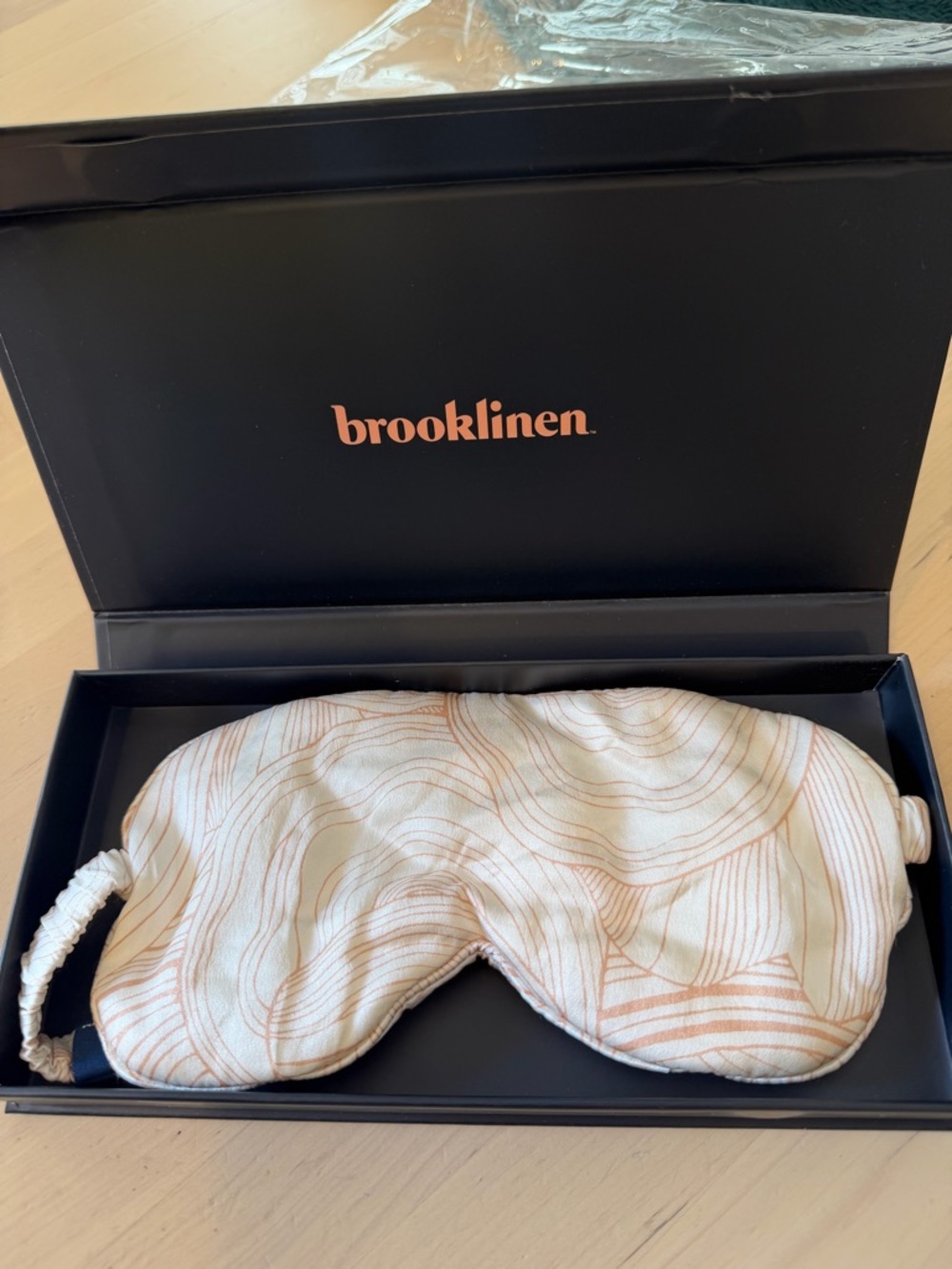 Brooklinen Cream and Peach Swirl Silk Sleep Mask
